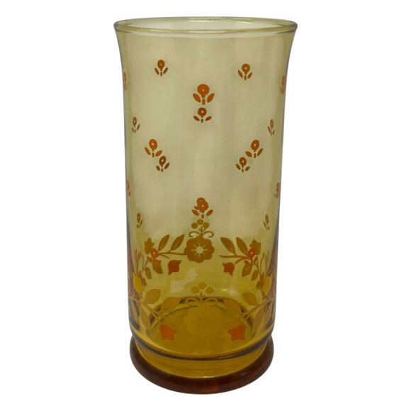 Set Of 2 Vintage Libbey Franco Amber Floral Glasses 1960s MCM Drinkware Retro - Picture 7 of 16